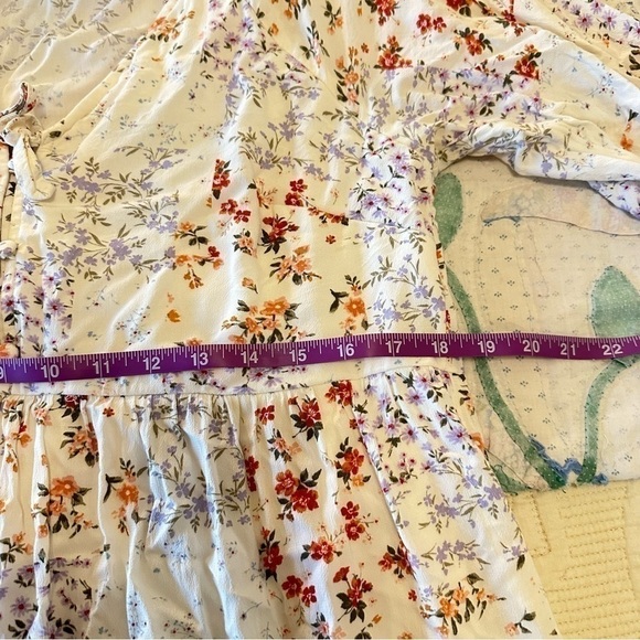 Super cute floral mini dress fully lined button bodice v-neck women's size L - Picture 6 of 8